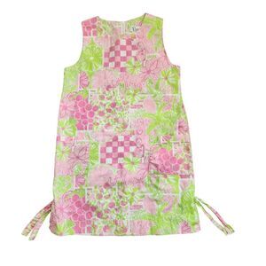 Vintage Lilly Pulitzer Dress Girls 8 Shift Garden Vista Pink Elephant Patch Prep
